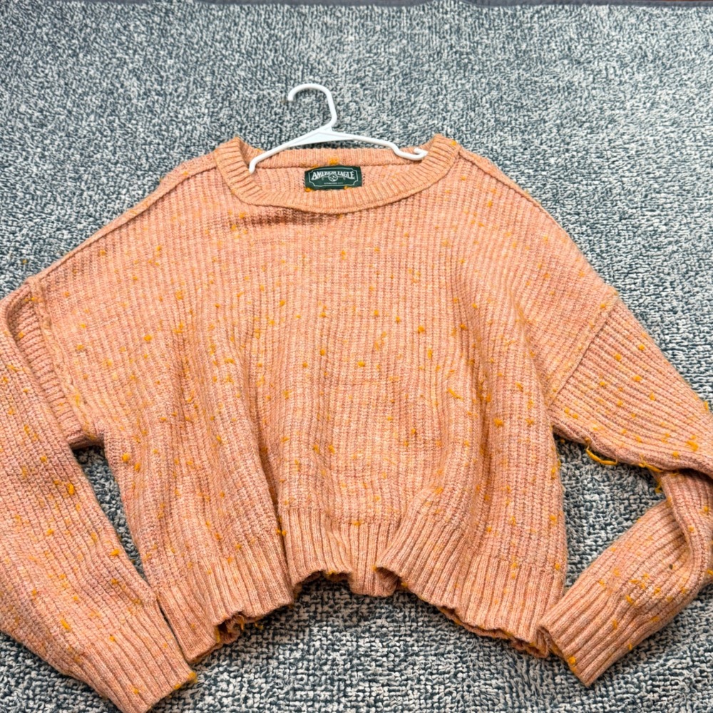 American Eagle Peach Pink Orange Nep Oversized Crewneck Ribbed Sweater XL